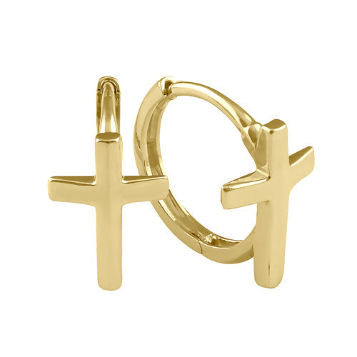 Solid 14K Gold Cross Hoop Earrings