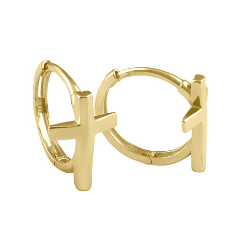 Solid 14K Gold Cross Hoop Earrings