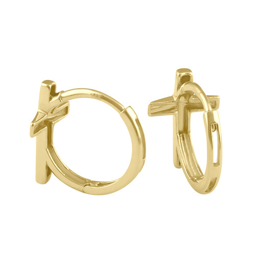 Solid 14K Gold Cross Hoop Earrings