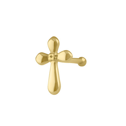 Solid 14K Gold Rounded Cross Nose Stud