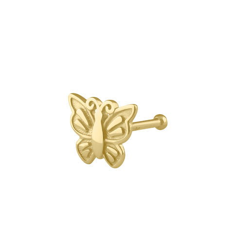 Solid 14K Gold Butterfly Nose Stud