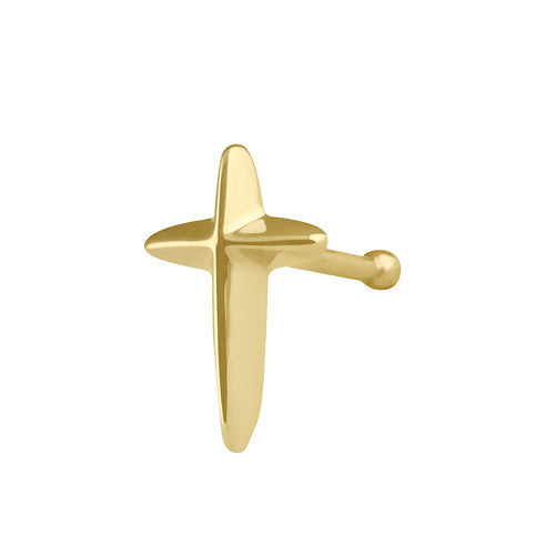 Solid 14K Gold Cross Nose Stud