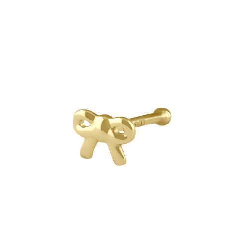 Solid 14K Gold Small Ribbon Bow Nose Stud