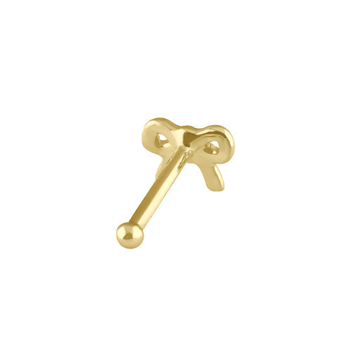 Solid 14K Gold Small Ribbon Bow Nose Stud