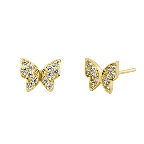 Solid 14K Yellow Gold Butterfly CZ Earrings