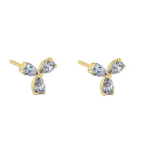 Solid 14K Yellow Gold Pinwheel Clear Pear Cut CZ Earrings