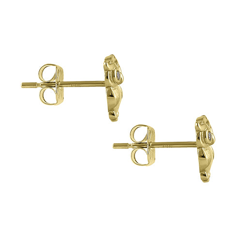 Solid 14K Yellow Gold Owl CZ Earrings