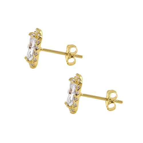 Solid 14K Yellow Gold 8.5 x 6.9mm Radiant Halo CZ Earrings