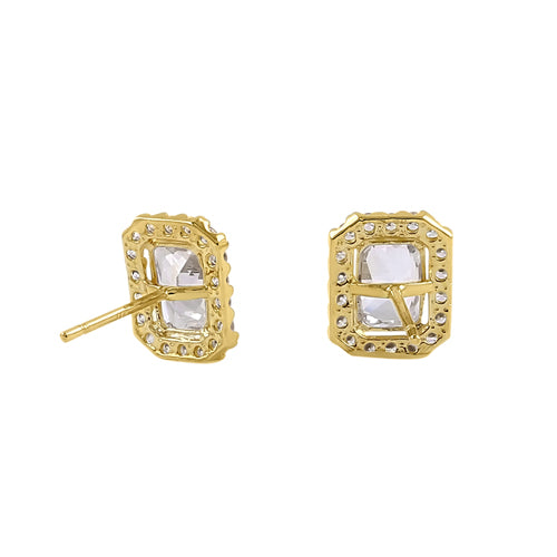 Solid 14K Yellow Gold 8.5 x 6.9mm Radiant Halo CZ Earrings