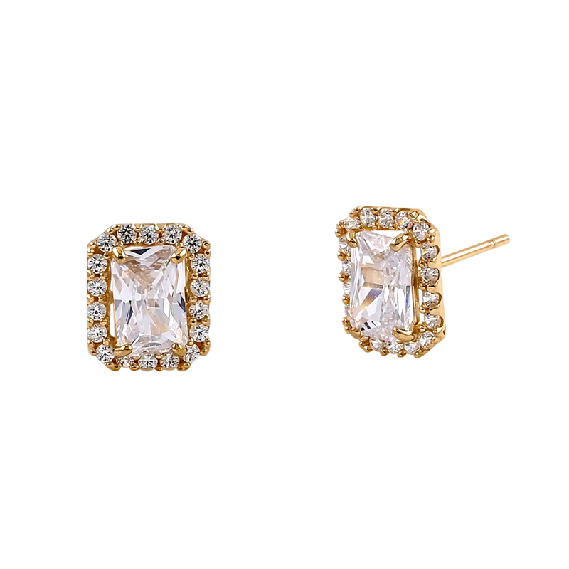 Solid 14K Yellow Gold 8.5 x 6.9mm Radiant Halo CZ Earrings