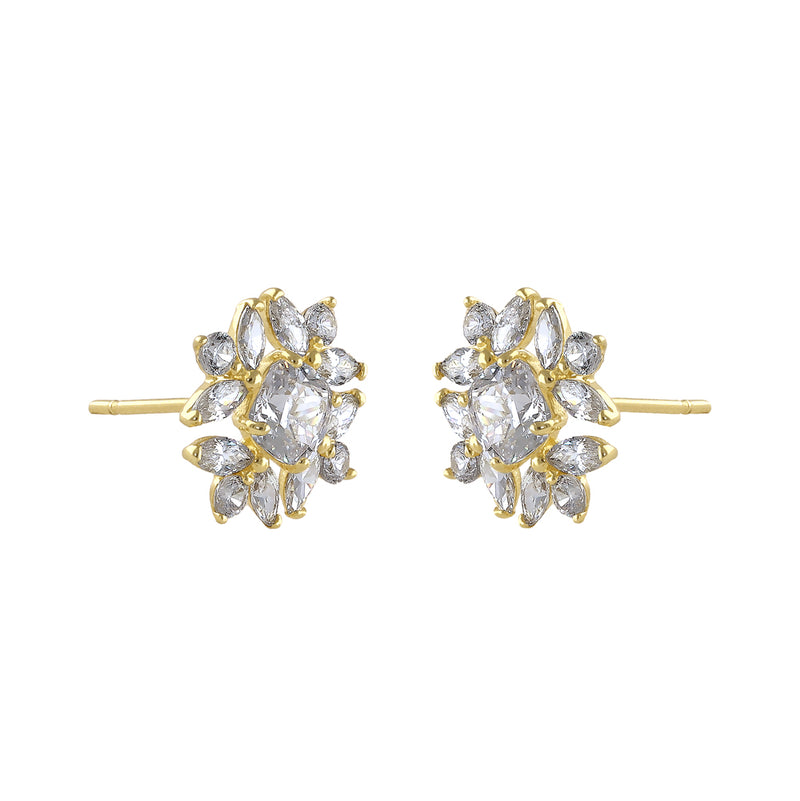 Solid 14K Gold Dazzling Snowflake CZ Earrings