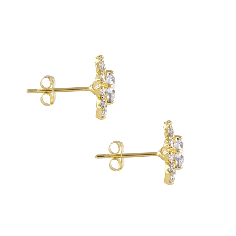 Solid 14K Gold Dazzling Snowflake CZ Earrings