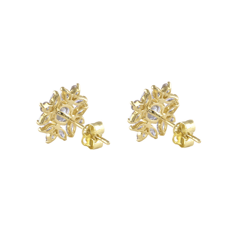 Solid 14K Gold Dazzling Snowflake CZ Earrings