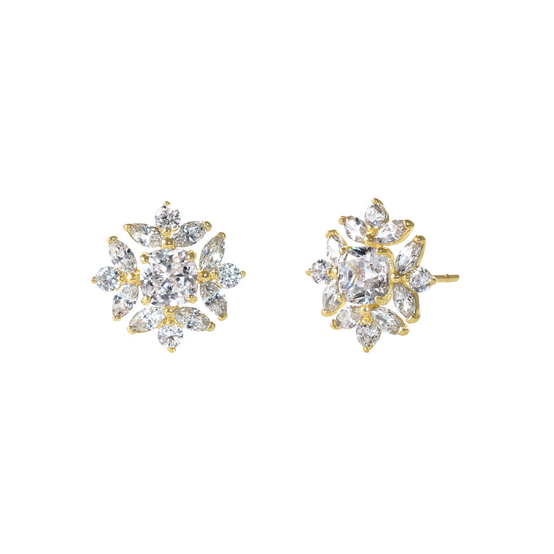 Solid 14K Gold Dazzling Snowflake CZ Earrings