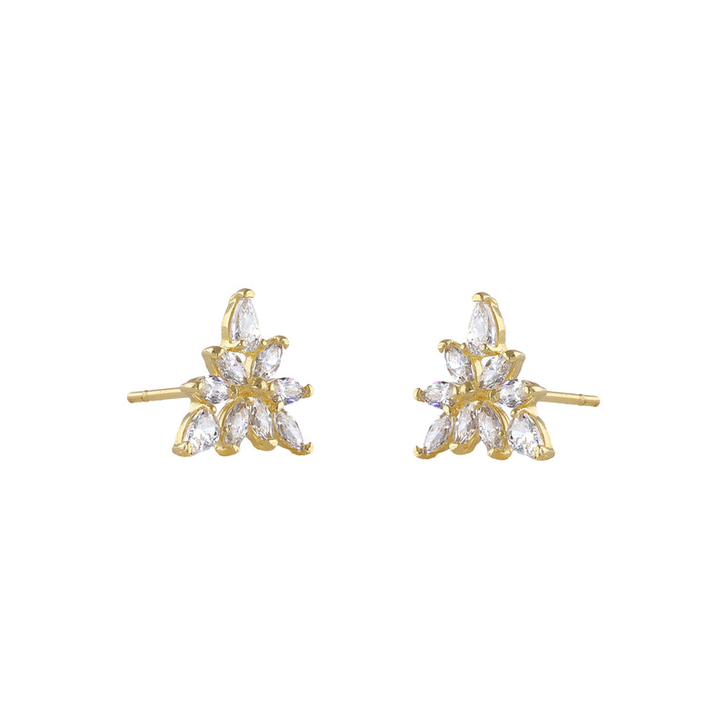 Solid 14K Gold Pear and Marquize CZ Triangle Cluster Earrings