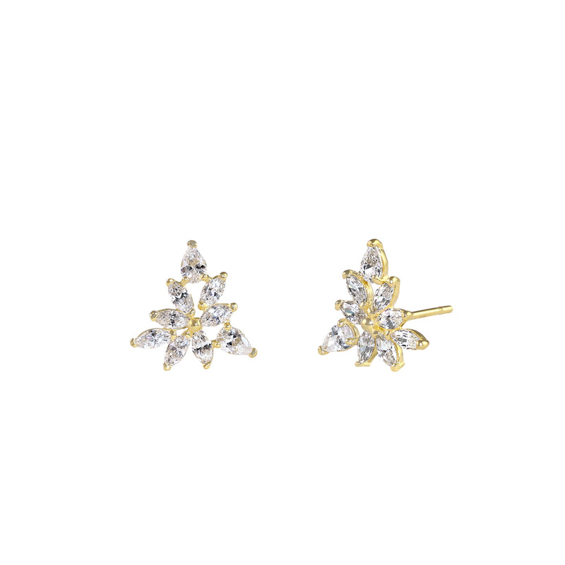 Solid 14K Gold Pear and Marquize CZ Triangle Cluster Earrings