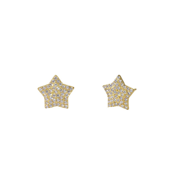 Solid 14K Gold Star CZ Earrings