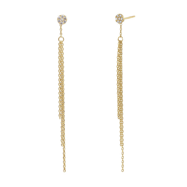 Solid 14K Gold Chain Drop CZ Earrings