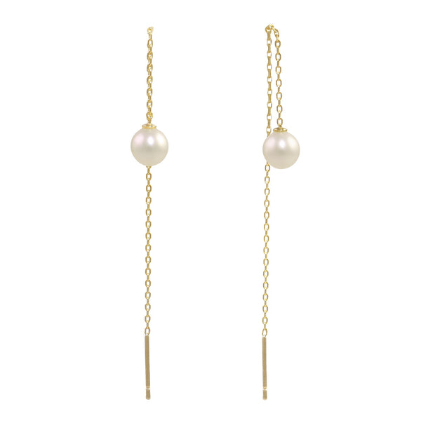 Solid 14K Gold Pearl Threader Earrings