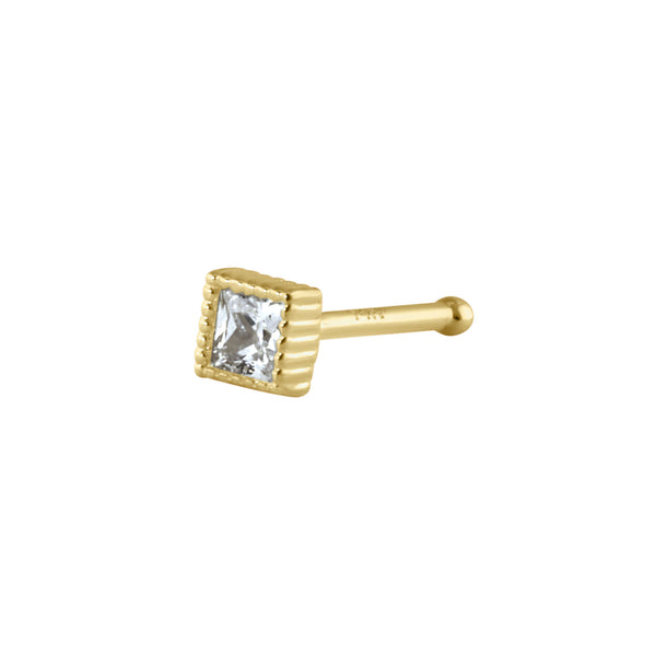 Solid 14K Gold 2.0mm Princess CZ Nose Stud