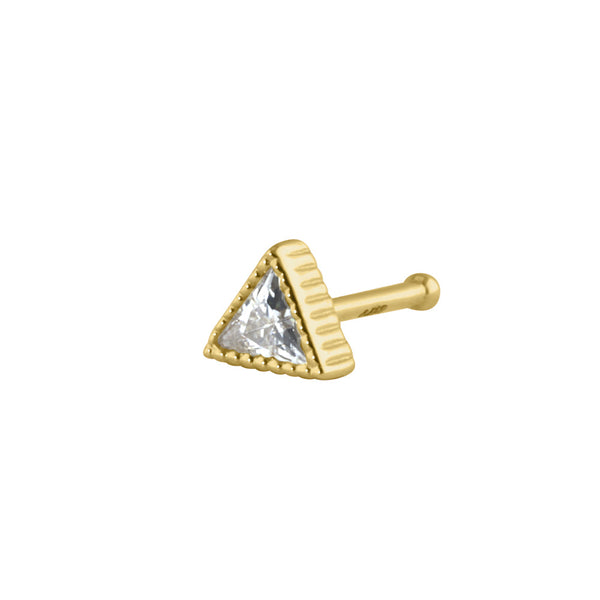 Solid 14K Gold 2.5mm Triangle CZ Nose Stud