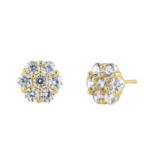 Solid 14K Gold CZ Cluster Stud Earrings