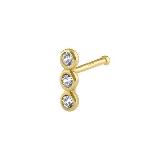 Solid 14K Gold CZ Bar Nose Ring Stud