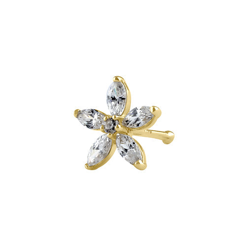 Solid 14K Gold Flower CZ Nose Ring Stud