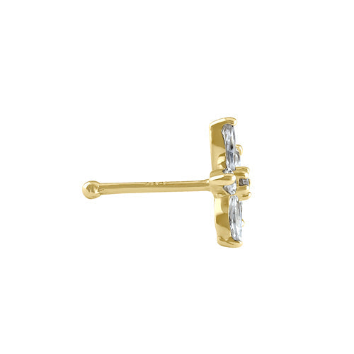 Solid 14K Gold Flower CZ Nose Ring Stud