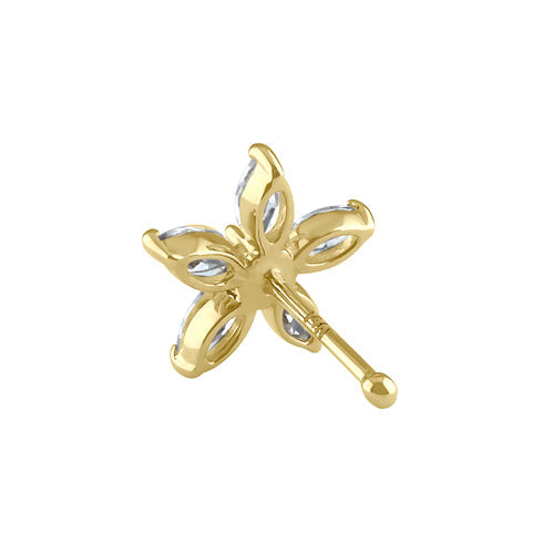 Solid 14K Gold Flower CZ Nose Ring Stud