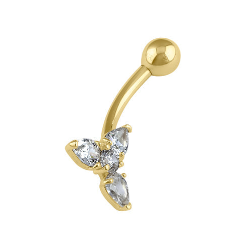 Solid 14K Gold CZ Star Belly Button Ring