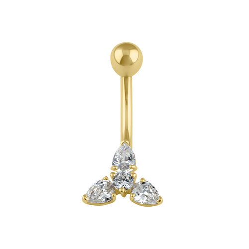 Solid 14K Gold CZ Star Belly Button Ring