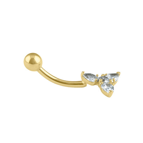 Solid 14K Gold CZ Star Belly Button Ring