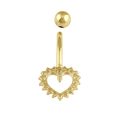 Solid 14K Gold Open Heart CZ Belly Button Ring