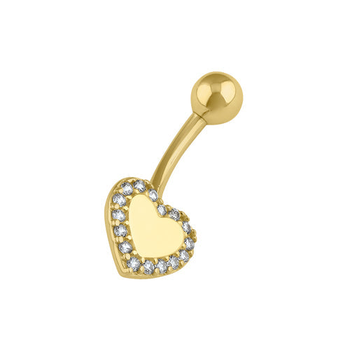 Solid 14K Gold Heart Halo CZ Belly Button Ring