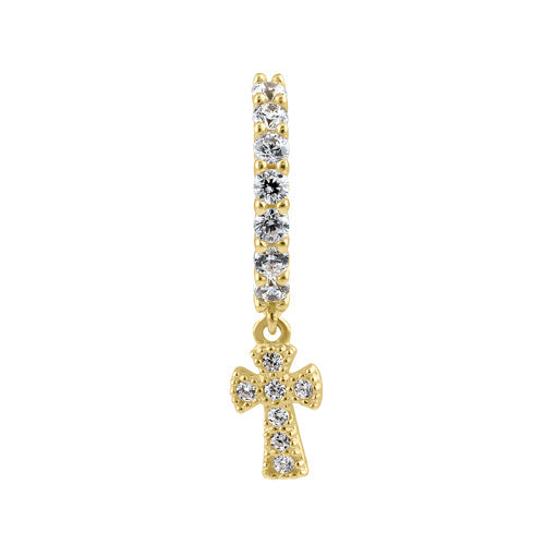 Solid 14K Gold CZ Dangling Cross Belly Ring