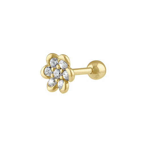 Solid 14K Gold Flower CZ Belly Button Ring