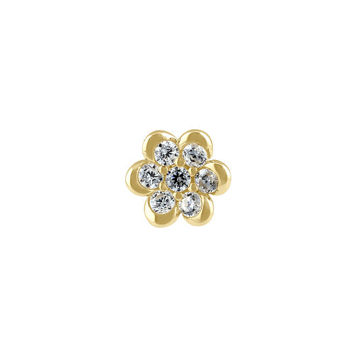 Solid 14K Gold Flower CZ Belly Button Ring