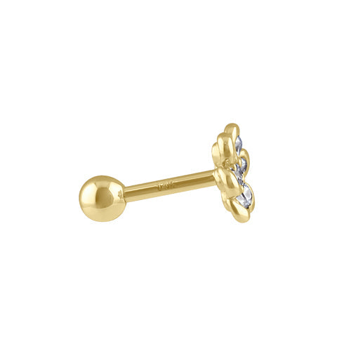 Solid 14K Gold Flower CZ Belly Button Ring