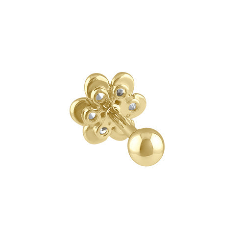 Solid 14K Gold Flower CZ Belly Button Ring