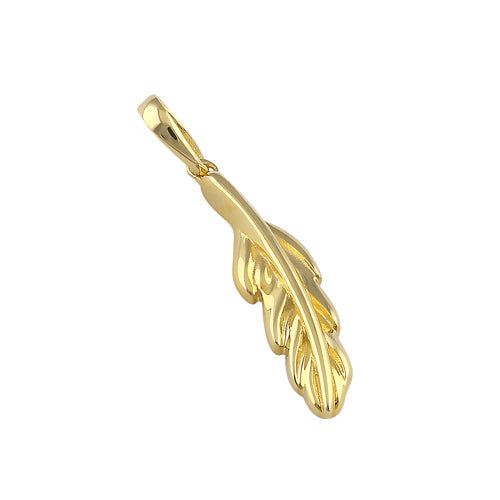 Solid 14K Gold Feather Pendant