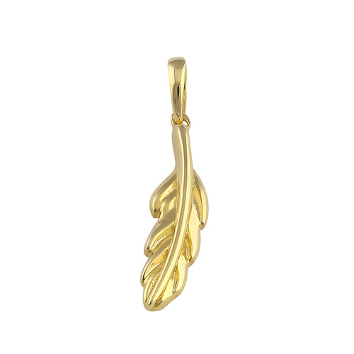 Solid 14K Gold Feather Pendant