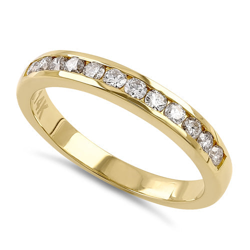 Solid 14K Yellow Gold 3.0mm Half Eternity Diamond Band Ring