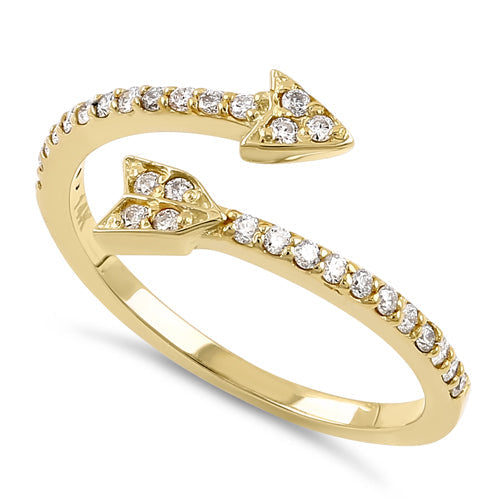 Solid 14K Yellow Gold Trendy Arrow Diamond Ring