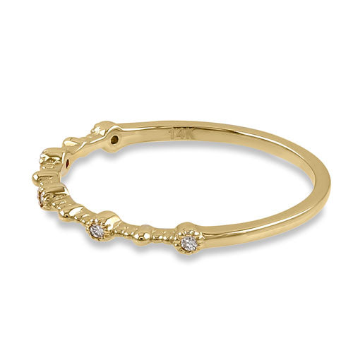 Solid 14K Yellow Gold Thin Half Eternity Pattern Stackable Diamond Ring