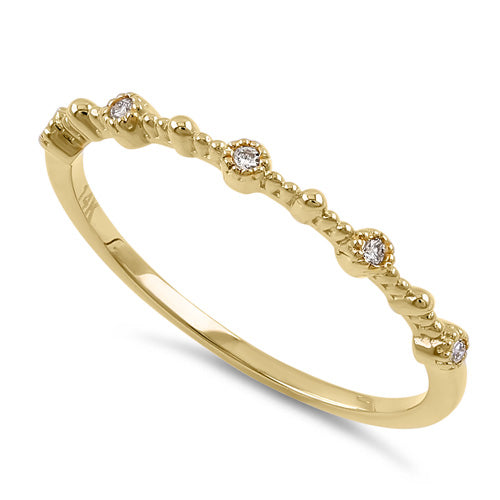 Solid 14K Yellow Gold Thin Half Eternity Pattern Stackable Diamond Ring