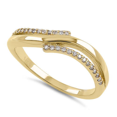 Solid 14K Yellow Gold Elegant Overlapping Diamond Wave Ring