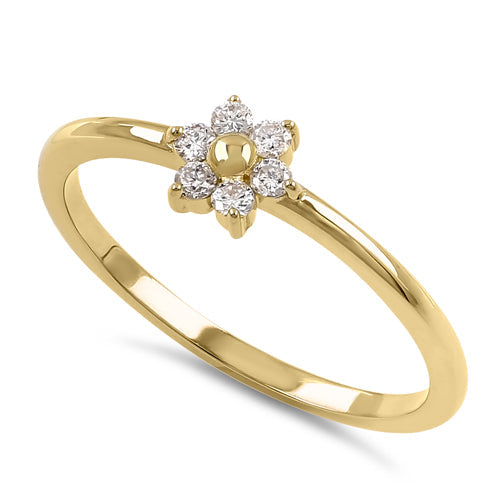 Solid 14K Yellow Gold Dainty Flower Diamond Ring