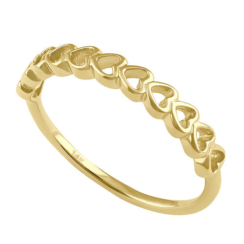 Solid 14K Gold Heart Row Ring