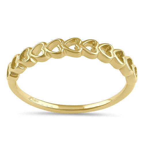 Solid 14K Gold Heart Row Ring